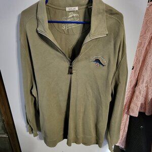 MENS TOMMY BAHAMA QUARTER ZIP PULLOVER SWEATER OLIVE GREEN SZ XXL